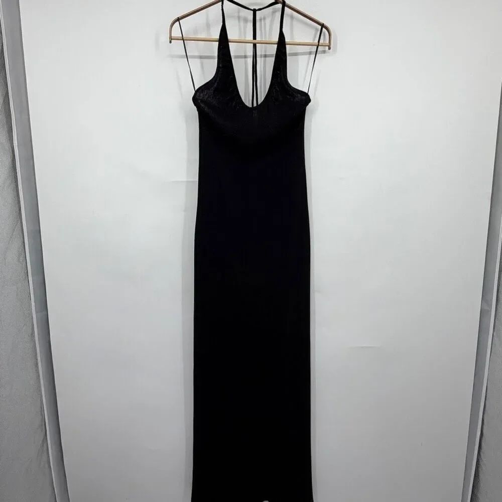 Free People Beach Black Linen Blend Halter Low Back Honey Sweater Dress Small